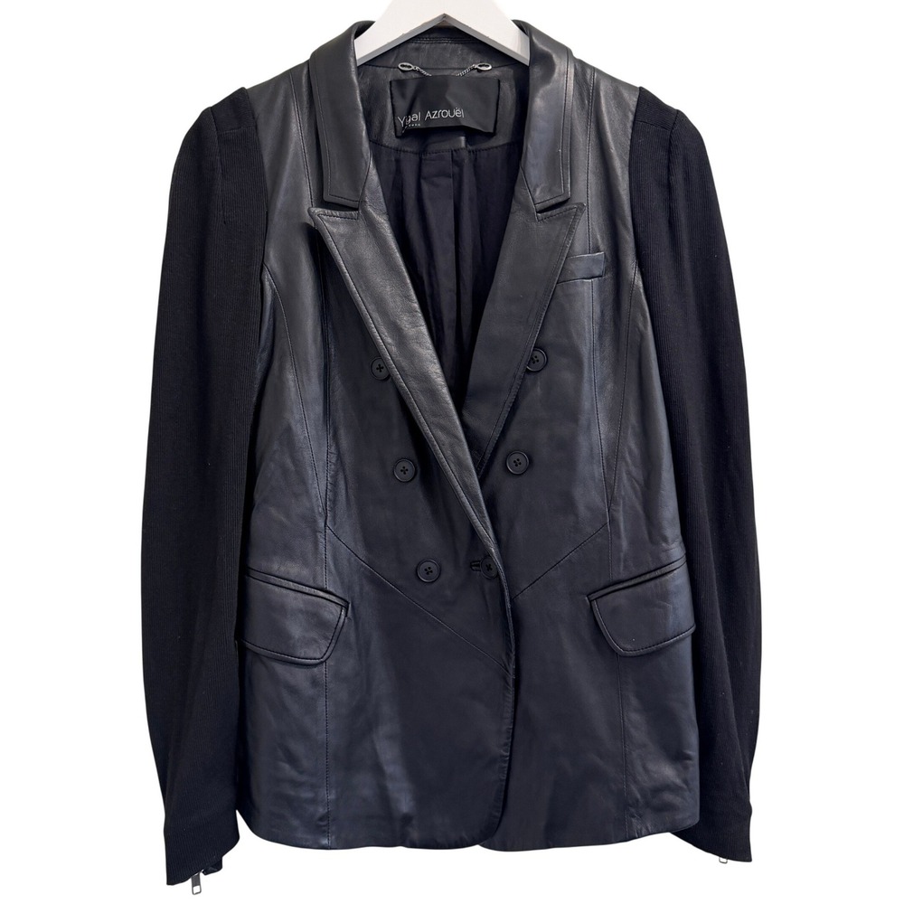 Yigal Azrouel Lamb Leather Blazer Jacket Womens 8 Panel Sleeve Black